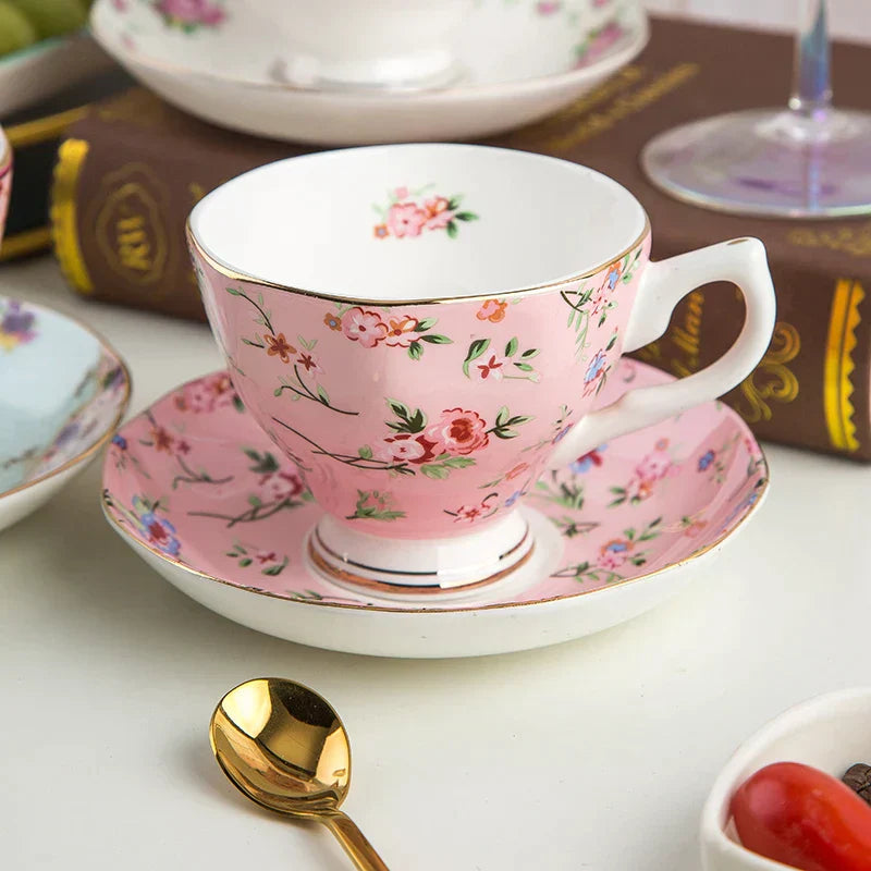 DecorBites™ Bone China Flower Tea Cup Set, 180ml, Phnom Penh Afternoon Teacups for Home, Office, Hotel