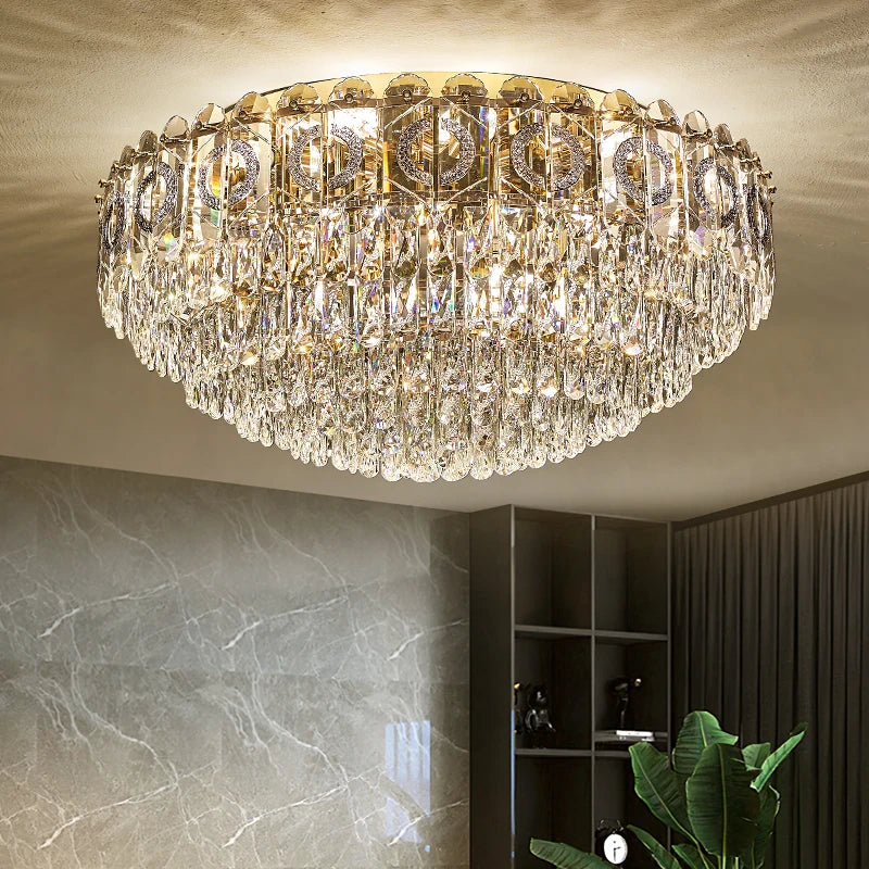 DecorBites™ Crystal Ceiling Lamp: Modern Simple Golden Round Light for Living Room, Bedroom, Study