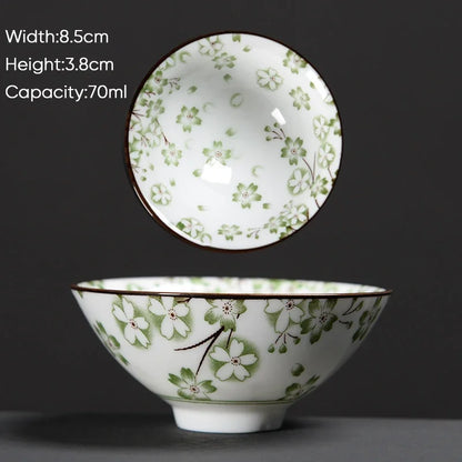DecorBites™ Blue & White Ceramic Kung Fu Tea Cup - Japanese Style Porcelain Sake Cups