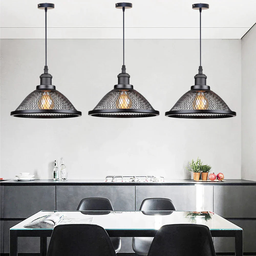DecorBites™ Black Iron Net-Cage Pendant Light Fixture for Kitchen, Bedroom, Living Room, Restaurant