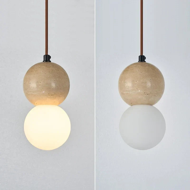 DecorBites™ LED Gourd Pendant Light Fixture with Yellow Travertine and White Glass