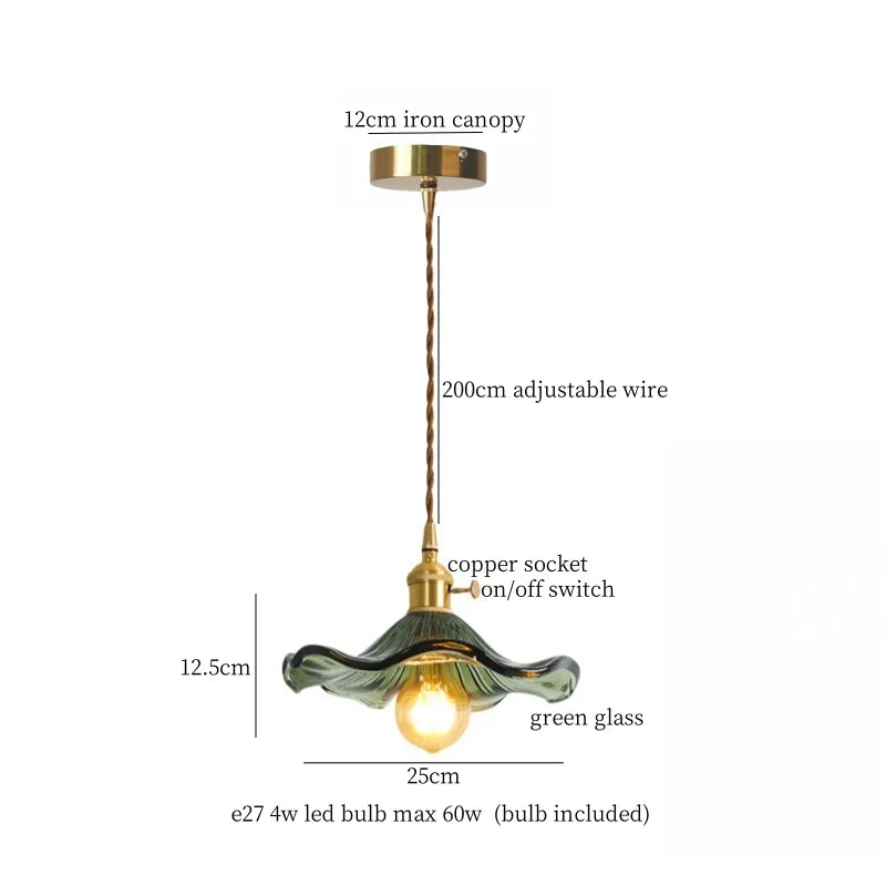 DecorBites™ Brass Glass Lotus Leaf LED Pendant Lamp: Nordic Minimalism for Living, Dining, Bedroom