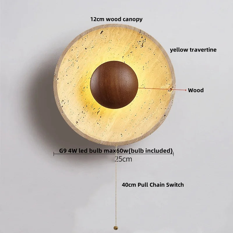 DecorBites™ LED Button Switch Wall Light in Yellow Travertine White Glass - Modern Nordic Design
