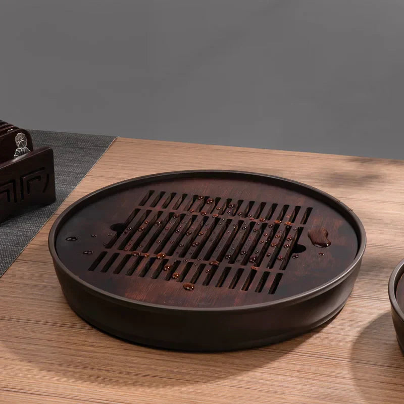 DecorBites™ Bamboo Tea Tray Drainage Storage Kung Fu Tea Set Household Board