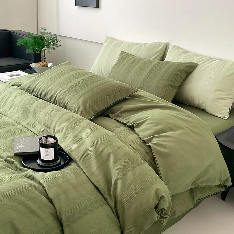 DecorBites™ Cotton Jacquard Bedding Set - Single Double Queen King Size Bedclothes