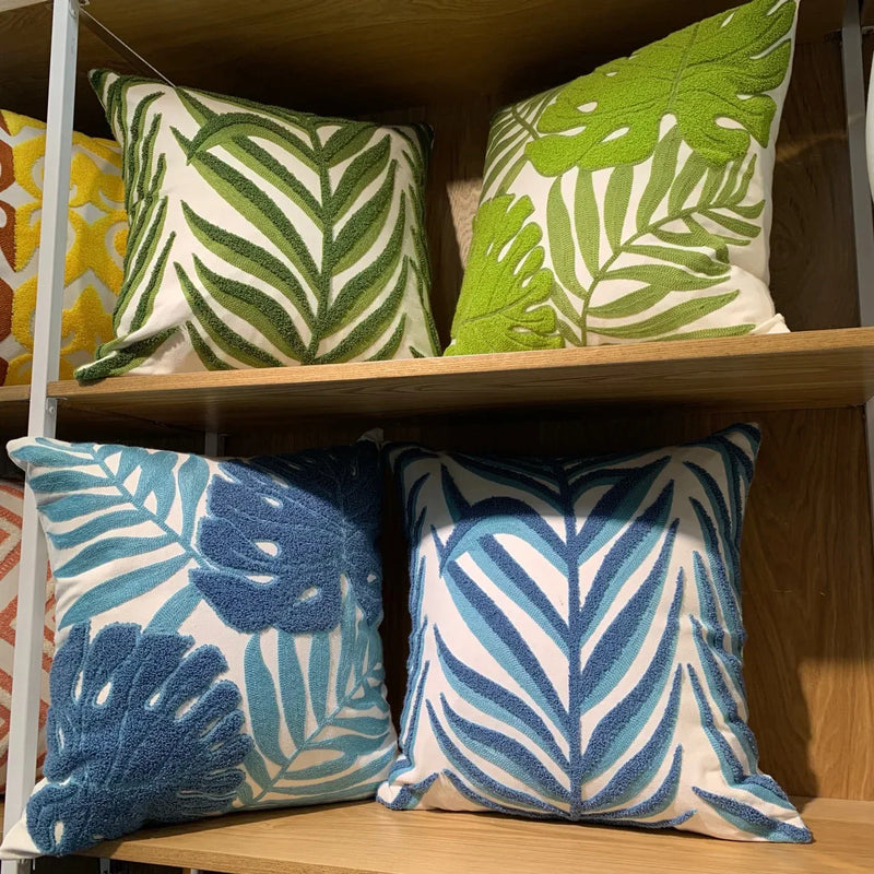 ™ Leaf Embroidered Cotton Cushion Cover Set - Home Decor Pillow Covers 45x45