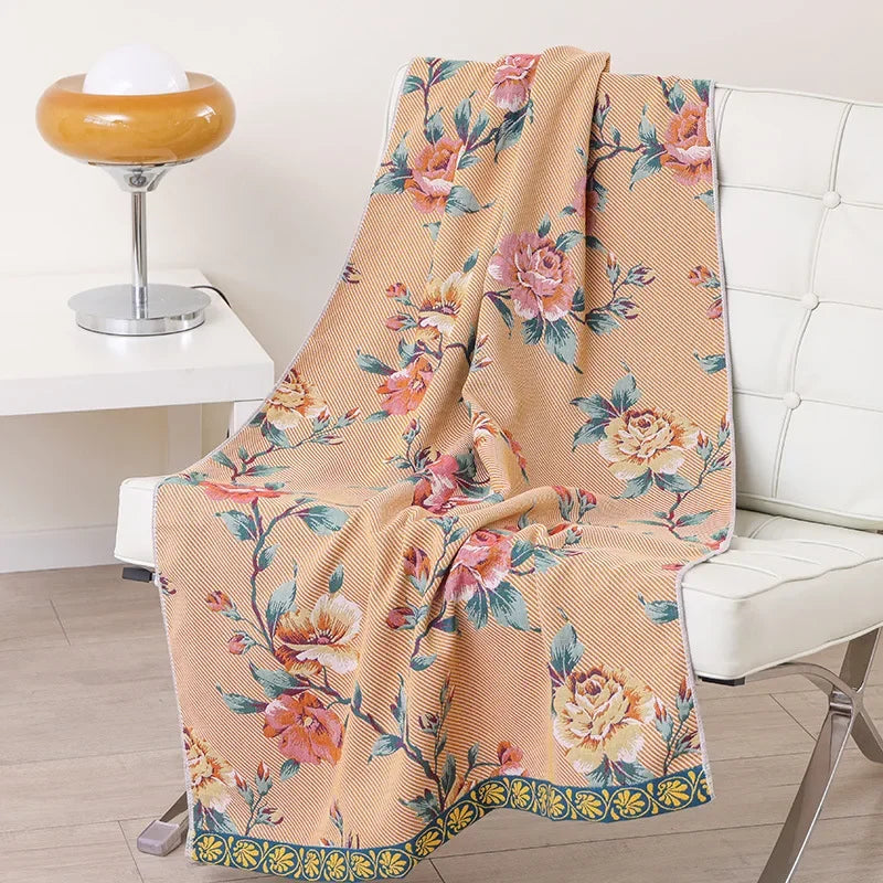 DecorBites™ Cotton Bath Towel - Boho Floral Design - Absorbent & Quick Dry - Large Size 80x160cm