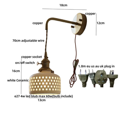DecorBites™ Ceramic LED Wall Sconce Light Fixture with Pull Chain Switch