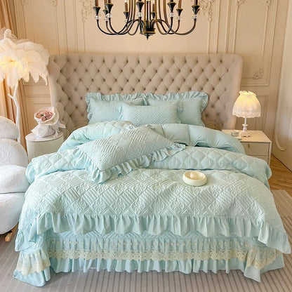 ™ Korean Princess Style Quilted Bedding Set with Lace Ruffles 200x230cm