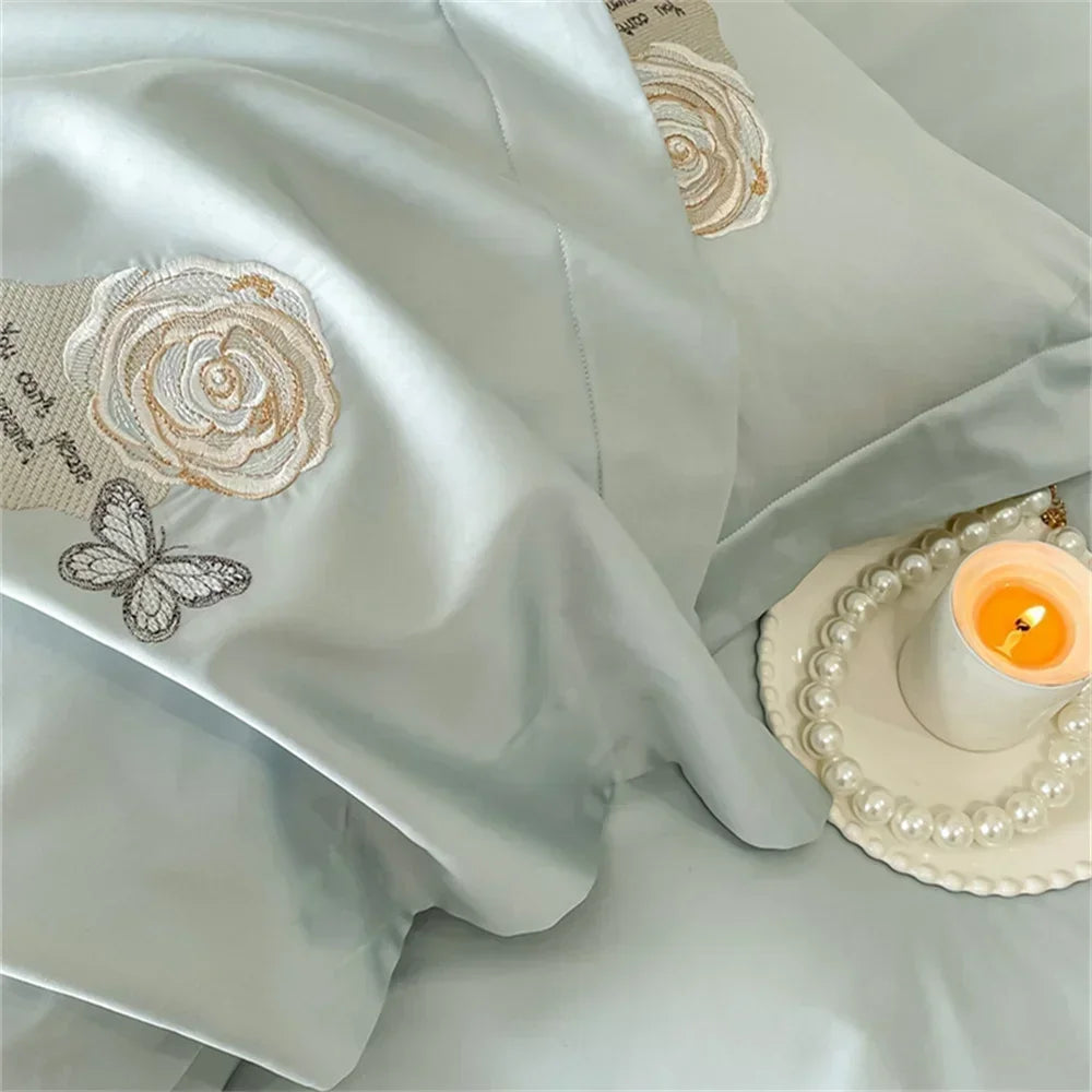 DecorBites™ Blue Butterfly Flower 600TC Egyptian Cotton Duvet Cover Set