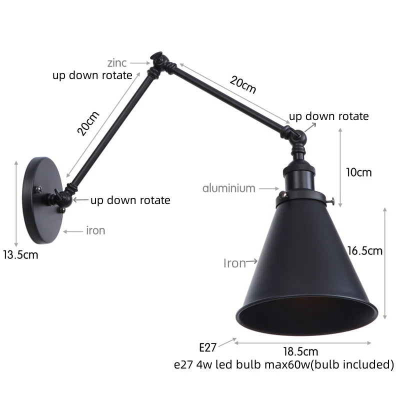 DecorBites™ LED Long Arm Wall Lamp with Pull Chain Switch for Home Hotel Bathroom