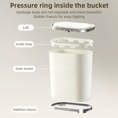 DecorBites™ Light Luxury Bathroom Trash Can with Lid for Kitchen, Living Room - Waterproof Narrow Waste Bin