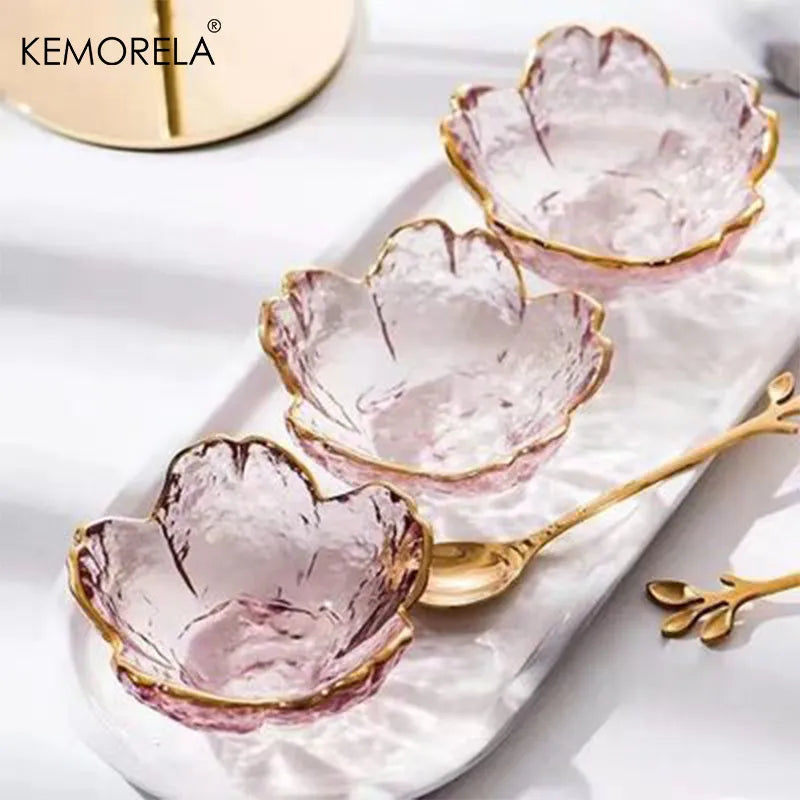 ™ Japanese Style Glass Plates with Golden Border - Set of 3 | Mini Seasoning Dessert Bowls