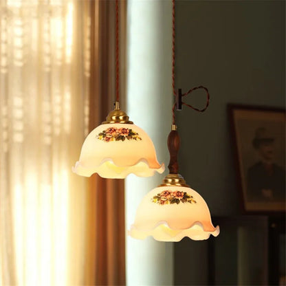 DecorBites™ Cracked Glass Copper Wooden Pendant Light for Home Indoor Living Room