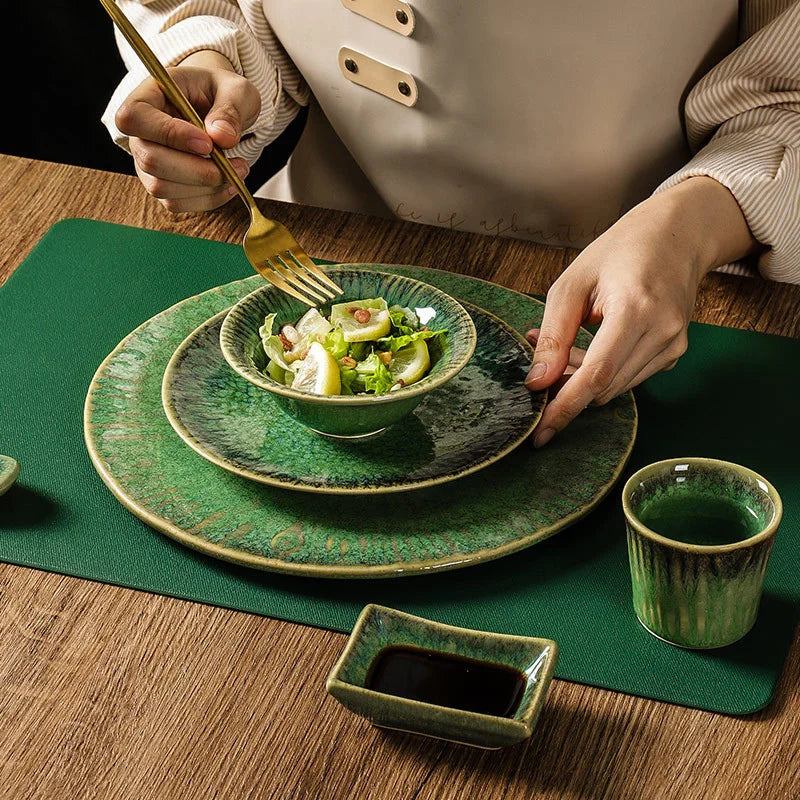 DecorBites™ Ceramic Dinnerware Set - Japanese-Inspired Kiln Change Plates and Bowl
