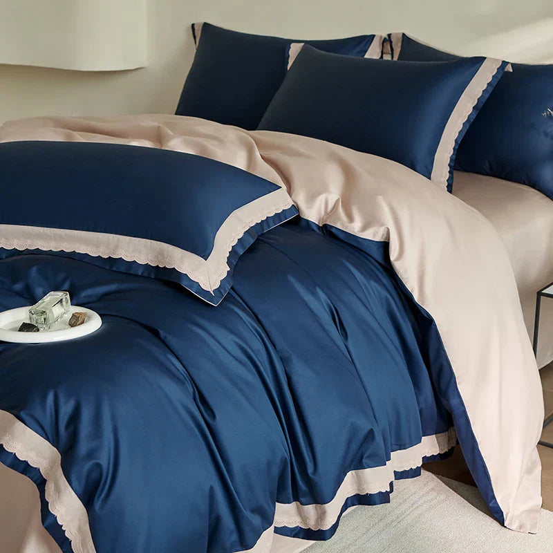 DecorBites™ Luxe Lace Bedding Set: 1000TC Egyptian Cotton Duvet, Sheet, Pillowcases