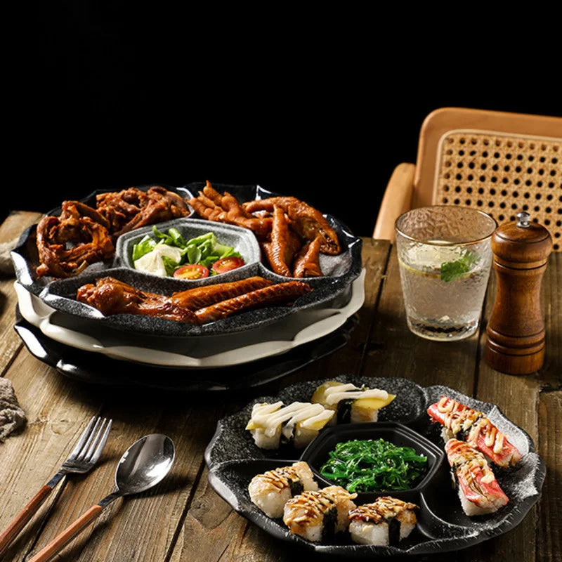 DecorBites™ Ceramic 4-Grid Dinner Plate - Retro Tableware for Fruits, Snacks, and Desserts