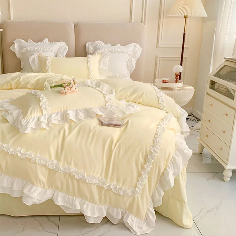 ™ Korean Princess Lolita Bed 4-Piece Set in Solid Washed Cotton