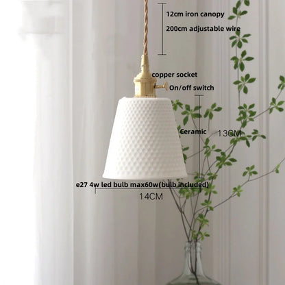 DecorBites™ Ceramic LED Pendant Light Fixture Minimalist Wood Decor Hanging Lamp
