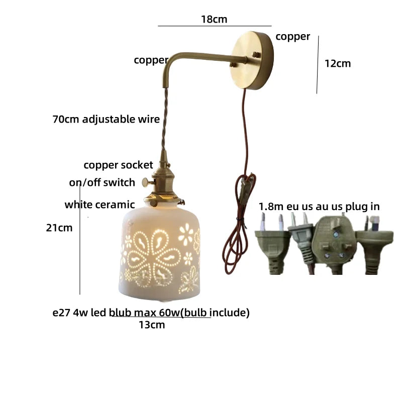 DecorBites™ Ceramic LED Wall Sconce Light Fixture with Pull Chain Switch