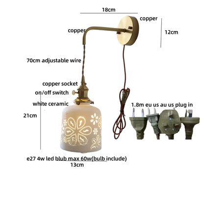 DecorBites™ Ceramic LED Wall Sconce Light Fixture with Pull Chain Switch