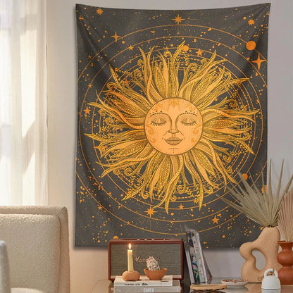 DecorBites™ Celestial Sun Moon Wall Tapestry: 70s Retro Psychedelic Room Decor Art