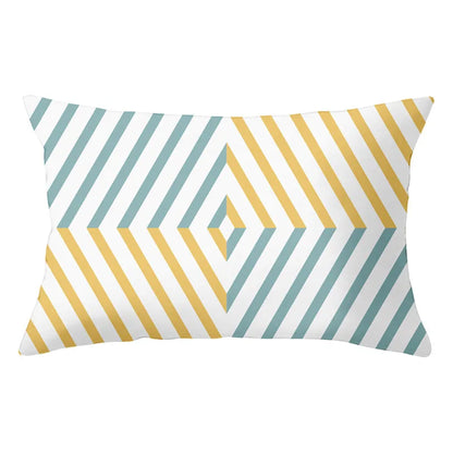 DecorBites™ Geometric Striped Curved Rectangle Pillowcase - Yellow Blue Sofa Throw Pillows