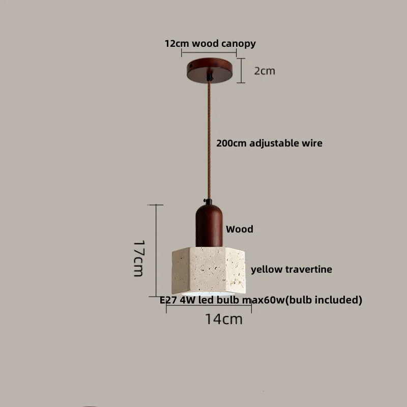 DecorBites™ LED Pendant Light: Japanese Style, Yellow Travertine Wood, Adjustable Hanging Lamp