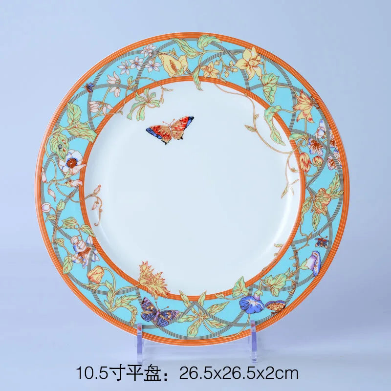 DecorBites™ Bone China Dinnerware Set: Plate, Tea Cup, Saucer, Tray, Coffeeware, Kitchen dining