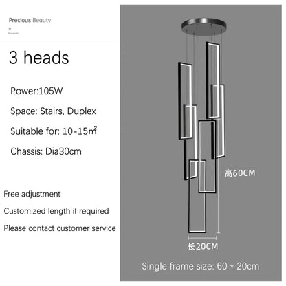 DecorBites™ LED Geometry Stair Chandelier - Luxury Nordic Villa Pendant Fixture for Modern Living