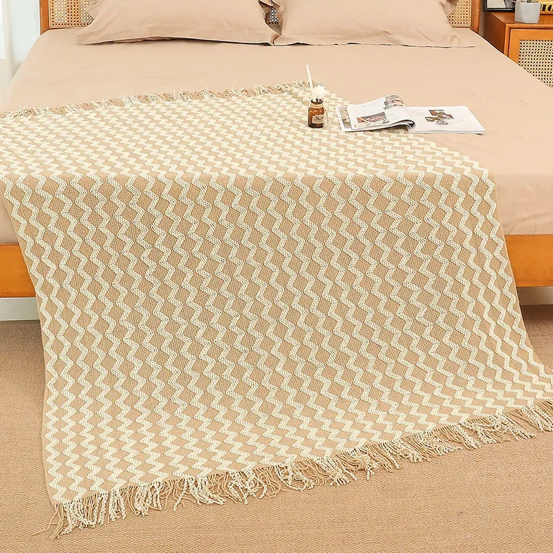 ™ Knitted Tassel Hem Blanket: Cozy Warmth for Home, Office, Sofa, and More