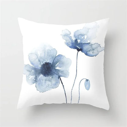 DecorBites™ Blue Ink Flower Cushion Cover Set - Nordic Style Sofa Pillowcase Trio for Home Decoration