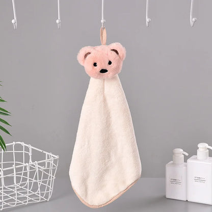 DecorBites™ Cartoon Bear Coral Velvet Hand Towel - Soft Microfiber for Kitchen & Bathroom