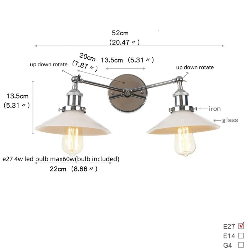 DecorBites™ Glass 2-Light Wall Sconce with Pull Chain Switch for Bedroom and Bathroom