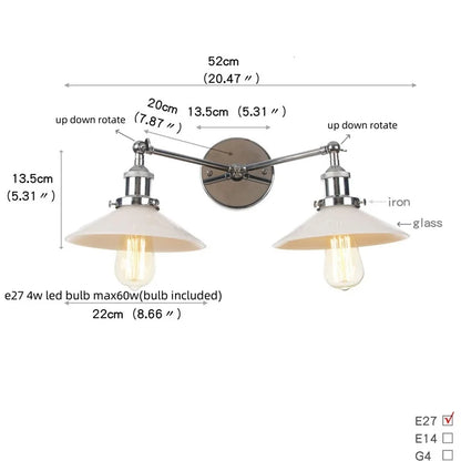 DecorBites™ Glass 2-Light Wall Sconce with Pull Chain Switch for Bedroom and Bathroom