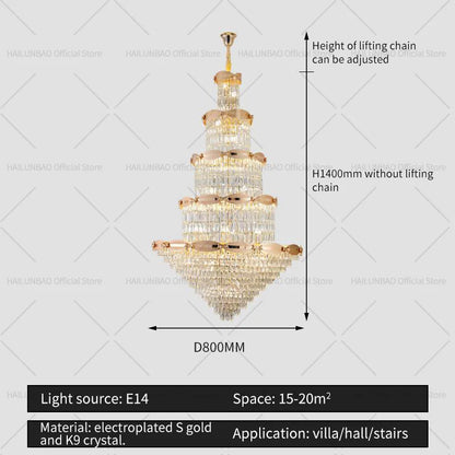 DecorBites™ Grand Hall Crystal Chandelier Spiral Staircase Post-Modern Light Luxury Lighting