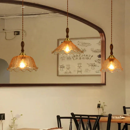 DecorBites™ Cracked Glass Copper Wooden Pendant Light for Home Indoor Living Room