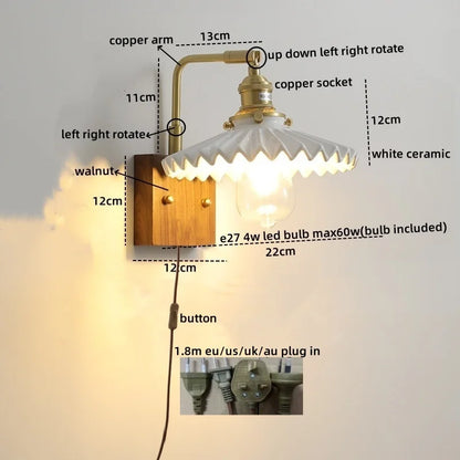DecorBites™ Ceramic LED Wall Lights with Pull Chain Switch, Nordic Bedside Lamp for Home Decor