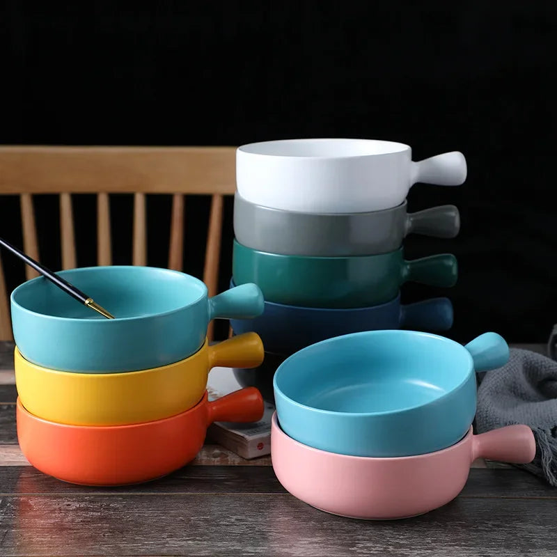 DecorBites™ Ceramic Single Handle Salad Bowl, Microwave Safe for Breakfast, Dessert, Soup