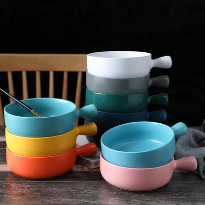 DecorBites™ Ceramic Single Handle Salad Bowl, Microwave Safe for Breakfast, Dessert, Soup