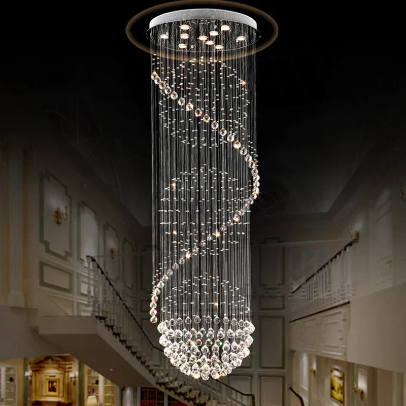 DecorBites™ Crystal Chandelier Double Staircase LED Pendant Lights for Stylish Hotel & Villa Hall