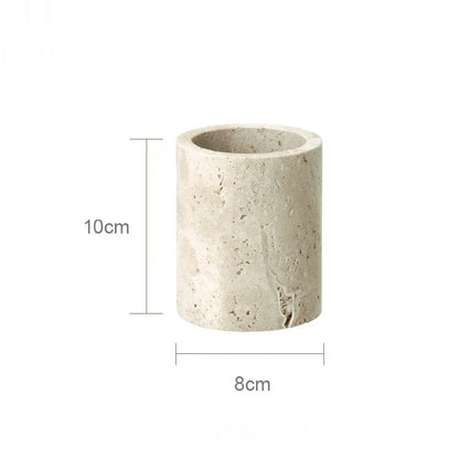 DecorBites™ Beige Travertine Marble Bathroom Accessories Set - Soap Dispenser, Soap Dish, Reed Diffuser