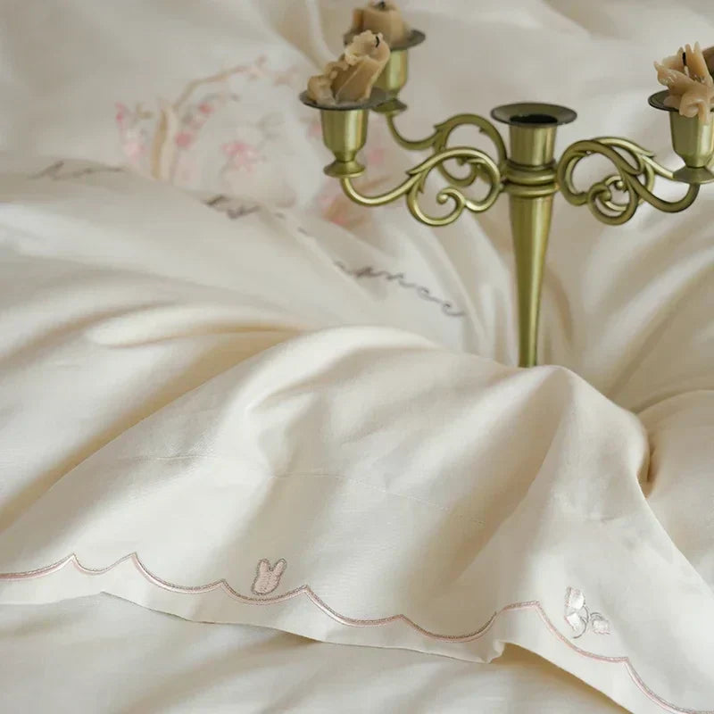 DecorBites™ Brushed Volcanic Fleece Cotton Duvet Cover Set with Embroidered Details