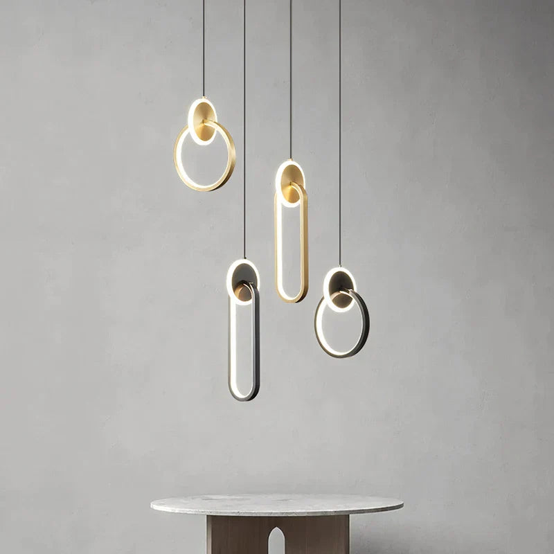 DecorBites™ Black Gold Round Pendant Light Chandelier for Bedside Long Cable 12W