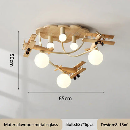 DecorBites™ Airplane LED Wooden Plane Chandelier for Kids Room, Boys Bedroom, Creative Lighting
