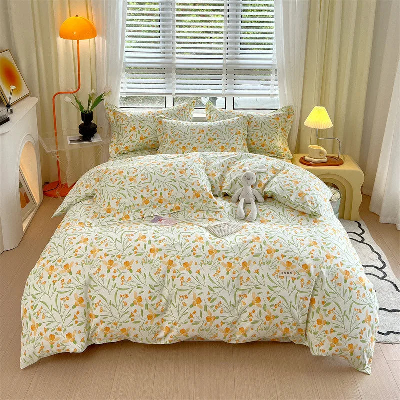 DecorBites™ Cotton Stripe Comforter Cover Set for Single Double Bed - Autumn Winter
