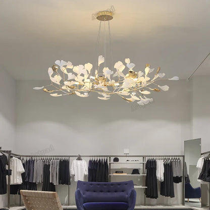 DecorBites™ Ginkgo Leaves Chandelier: Nordic Luxury Pendant Lamp for Hotel, Stairs, Living Room