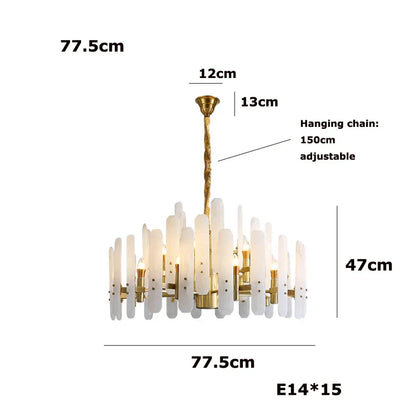 DecorBites™ Alabaster Gold Chrome Chandelier Suspension Luminaire for Living Room