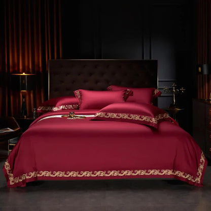 DecorBites™ Luxe Gold Embroidery 1400TC Egyptian Cotton Queen King Bedding Set