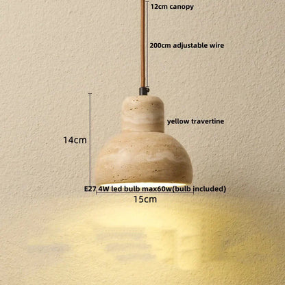 DecorBites™ Iron LED Pendant Light Fixture for Home Living Room, Restaurant Yellow Travertine Ball Hang Lamp